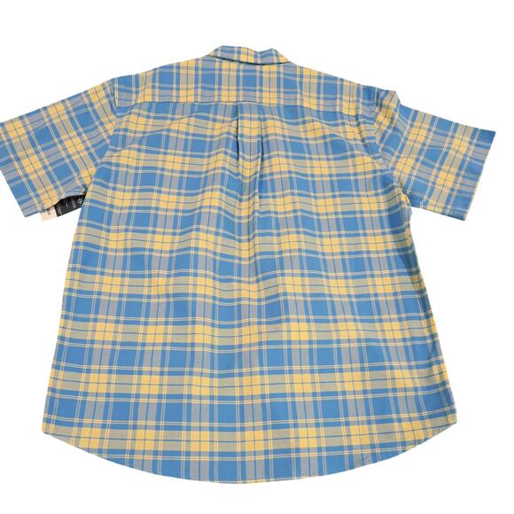 NWT St. John Bay SS Button Down Shirt Yellow and Blue Plaid Stretch Size 2XL - Picture 2 of 7